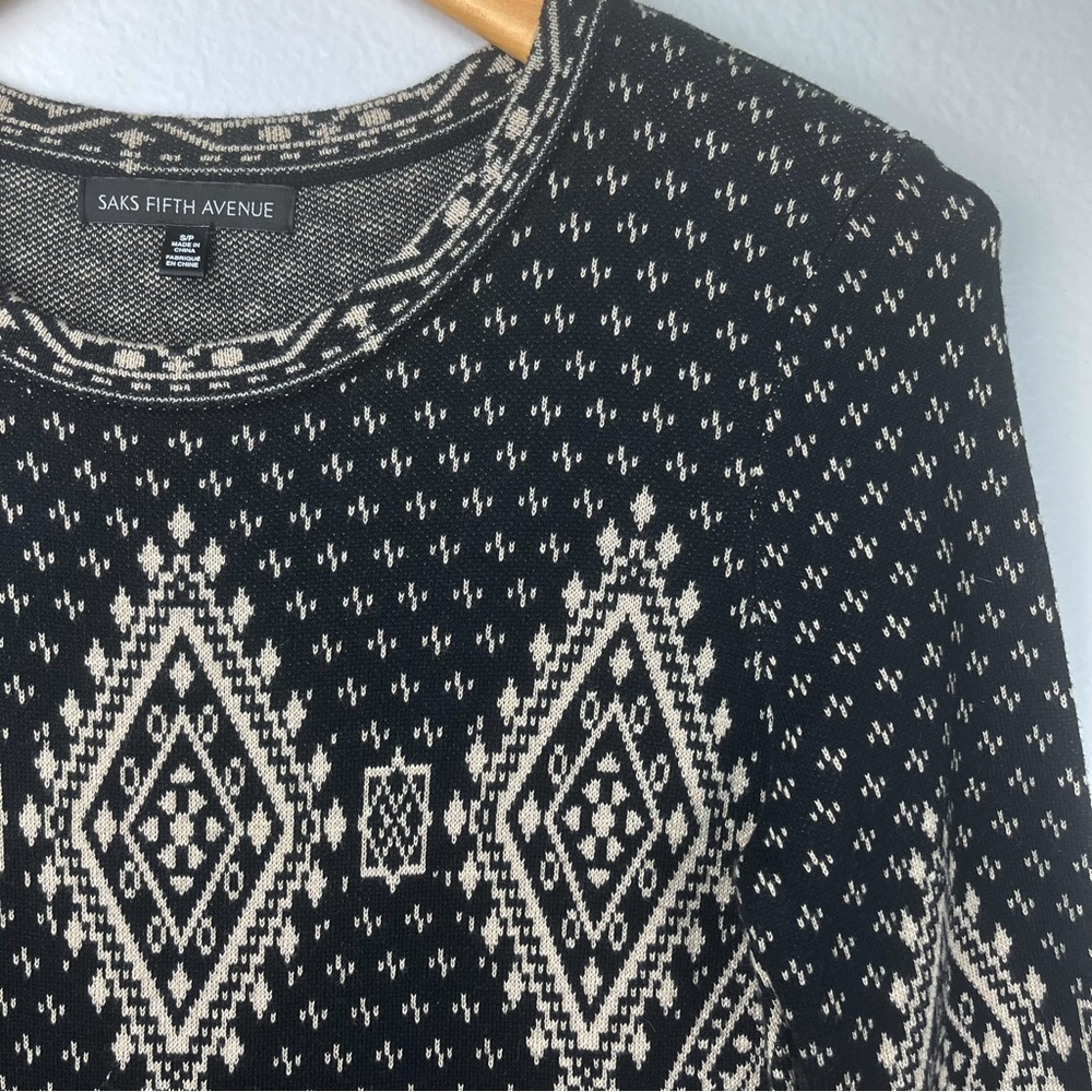 Saks Fifth Avenue Sweater Dress Black Tan Size Small - Picture 9 of 12